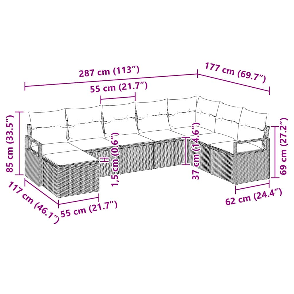 Ensemble de Canapés avec coussin 8 pcs Noir polyrotin
