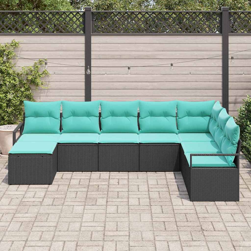 Ensemble de Canapés avec coussin 8 pcs Noir polyrotin