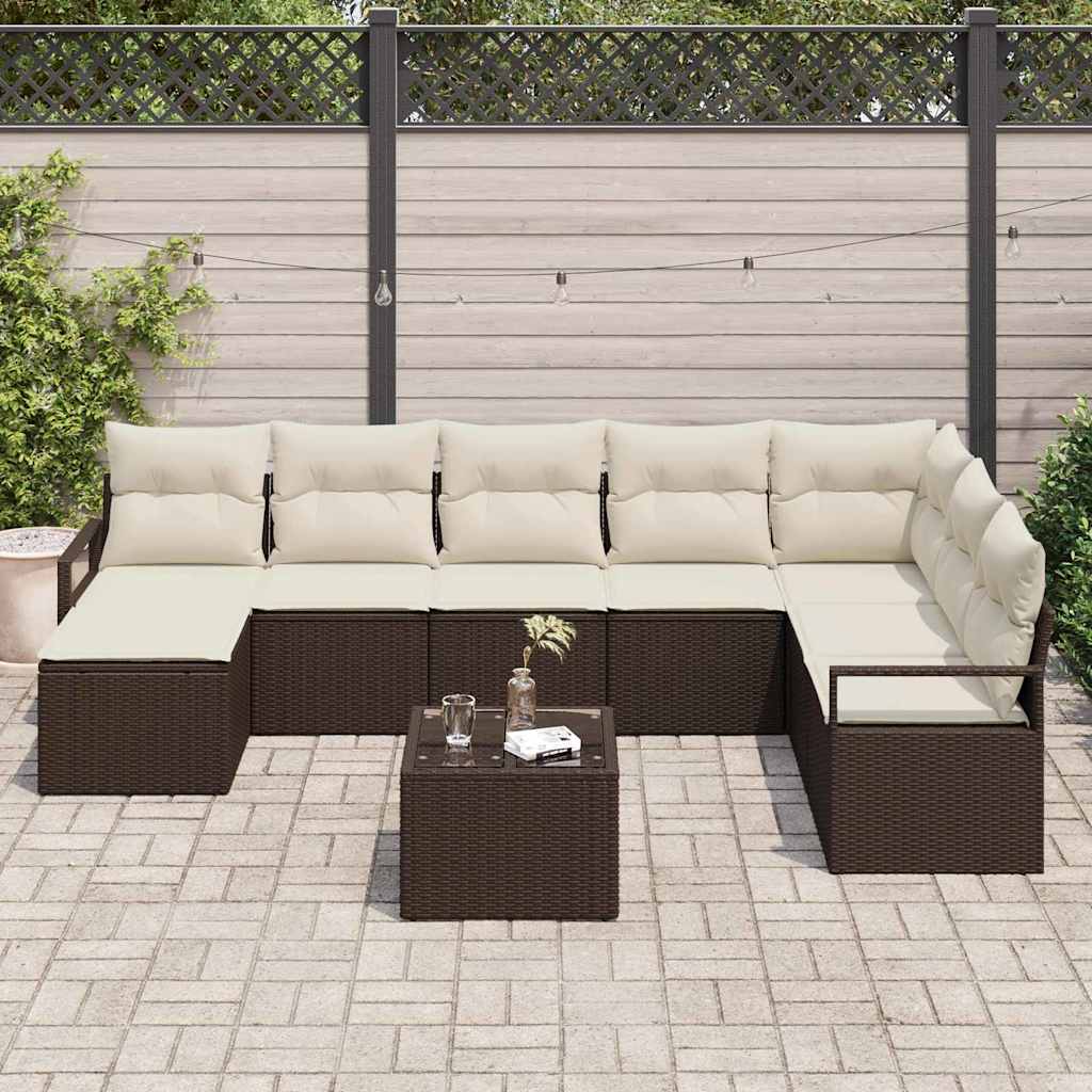 Ensemble de Canapés avec coussin 9 pcs Marron polyrotin