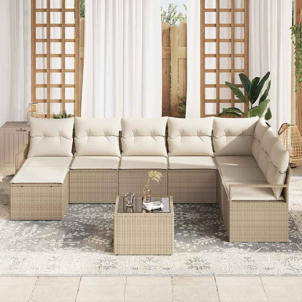 Ensemble de Canapés avec coussin 9 pcs Beige polyrotin