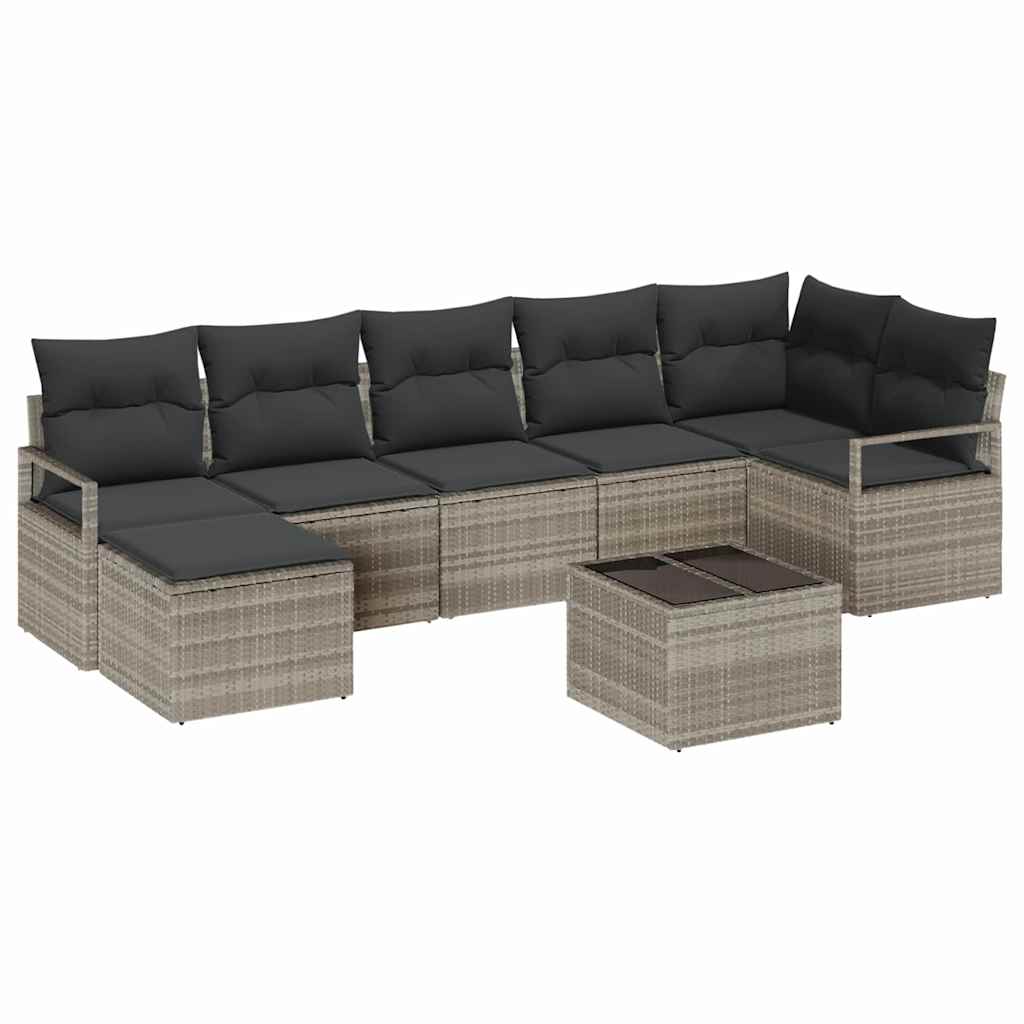 Ensemble de Canapés avec coussin 9 pcs Gris clair polyrotin