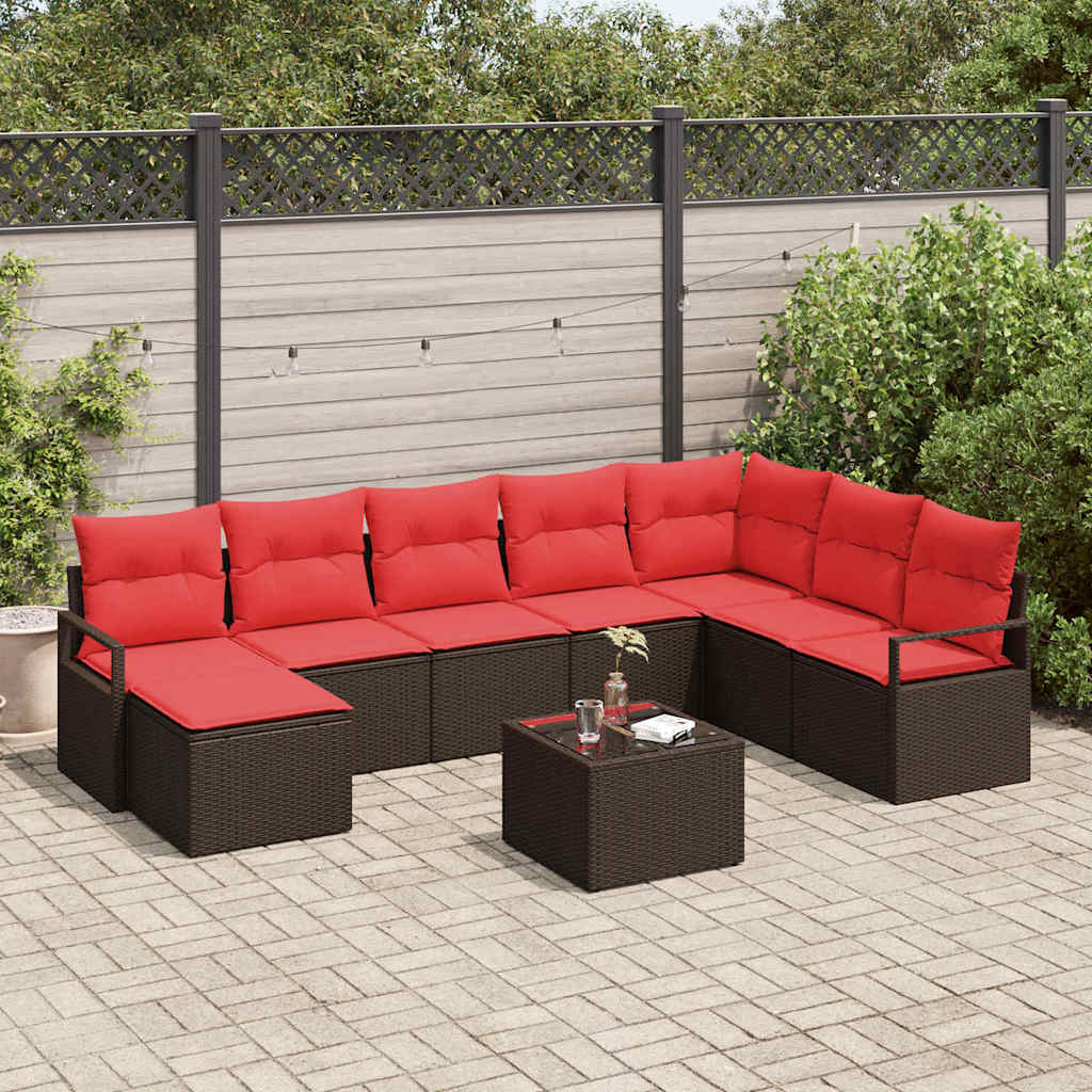 Ensemble de Canapés avec coussin 9 pcs Marron polyrotin