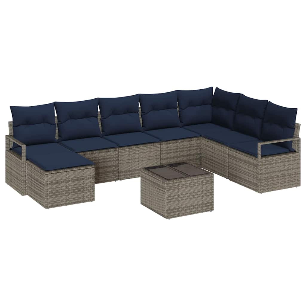 Ensemble de Canapés avec coussin 9 pcs Gris polyrotin