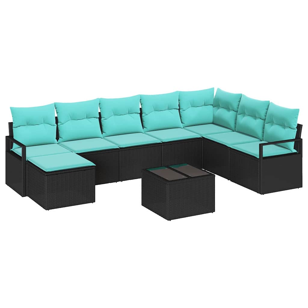 Ensemble de Canapés avec coussin 9 pcs Noir polyrotin
