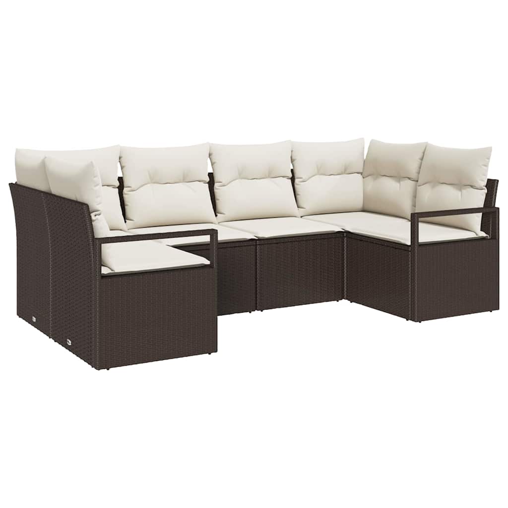 Ensemble de Canapés avec coussin 6 pcs Marron polyrotin