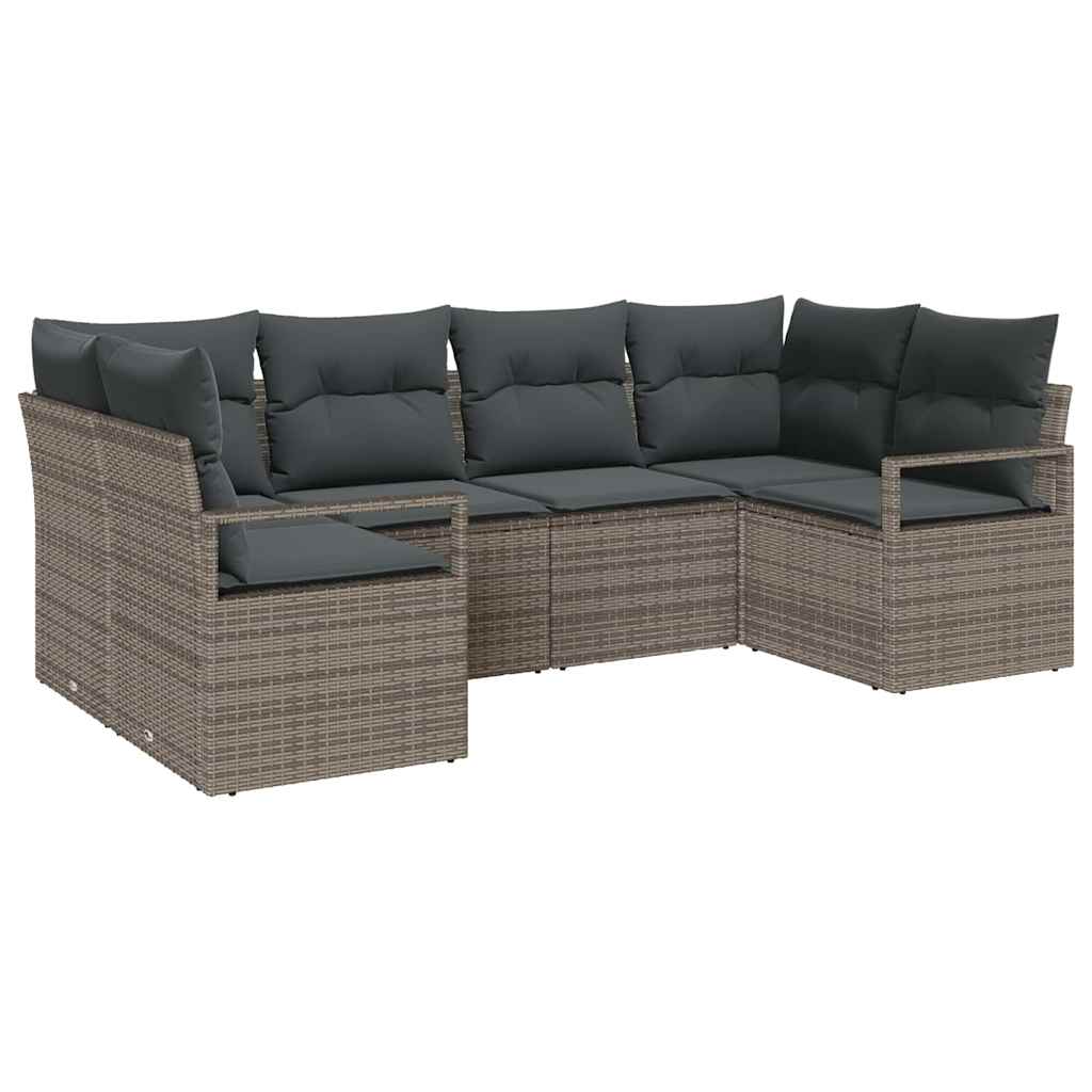 Ensemble de Canapés avec coussin 6 pcs Gris polyrotin