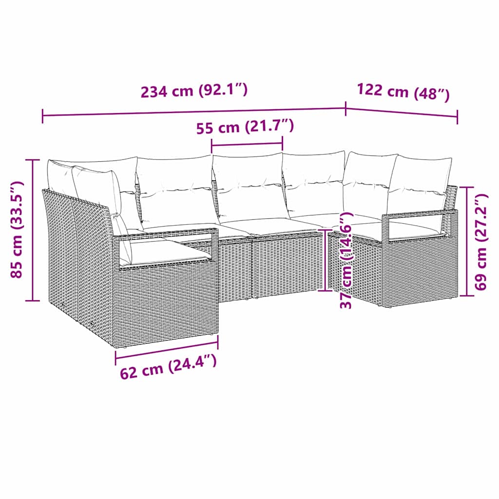 Ensemble de Canapés avec coussin 6 pcs Gris polyrotin