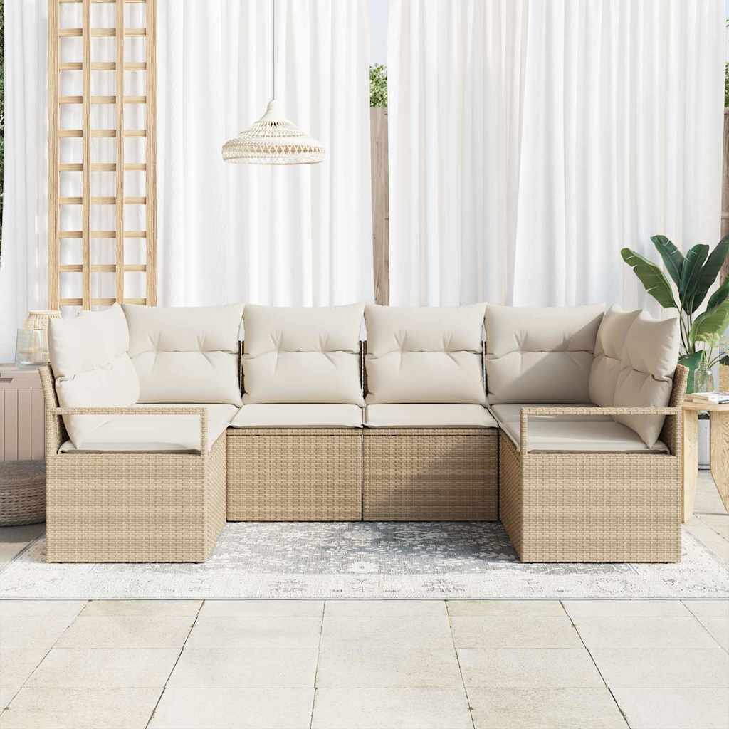 Ensemble de Canapés avec coussin 6 pcs Beige polyrotin