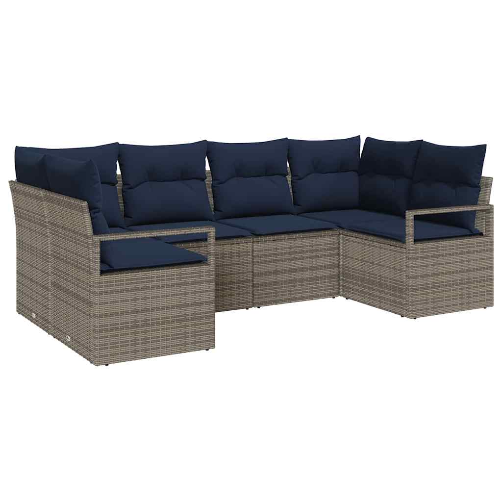 Ensemble de Canapés avec coussin 6 pcs Gris Poly Rattan
