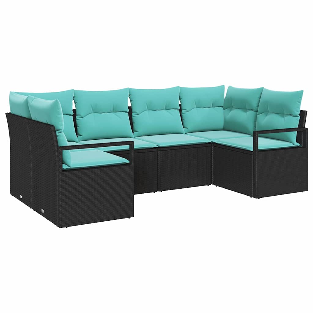 Ensemble de Canapés avec coussin 6 pcs Noir Poly Rattan