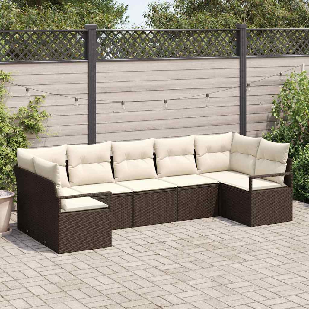 Ensemble de Canapés avec coussin 7 pcs Marron polyrotin
