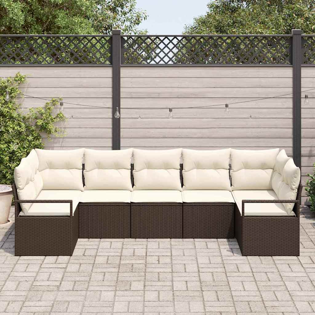 Ensemble de Canapés avec coussin 7 pcs Marron polyrotin