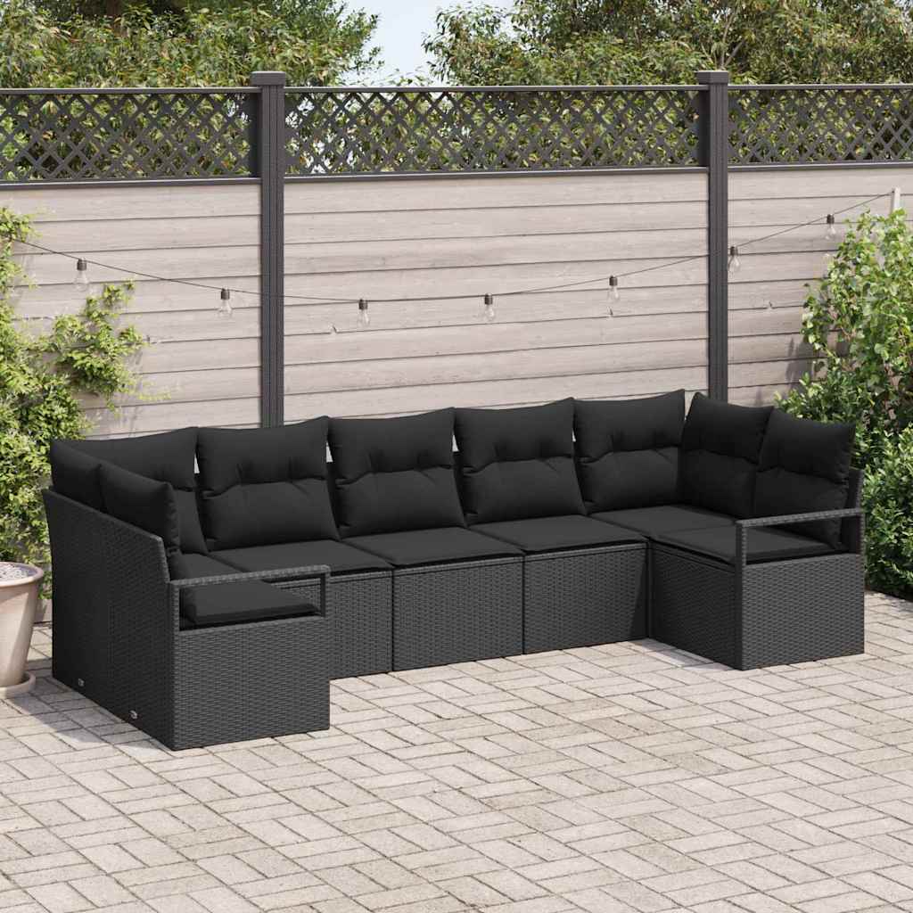 Ensemble de Canapés avec coussin 7 pcs Noir polyrotin