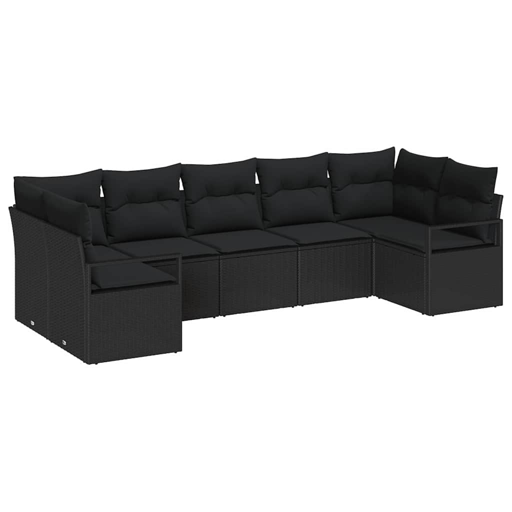 Ensemble de Canapés avec coussin 7 pcs Noir polyrotin