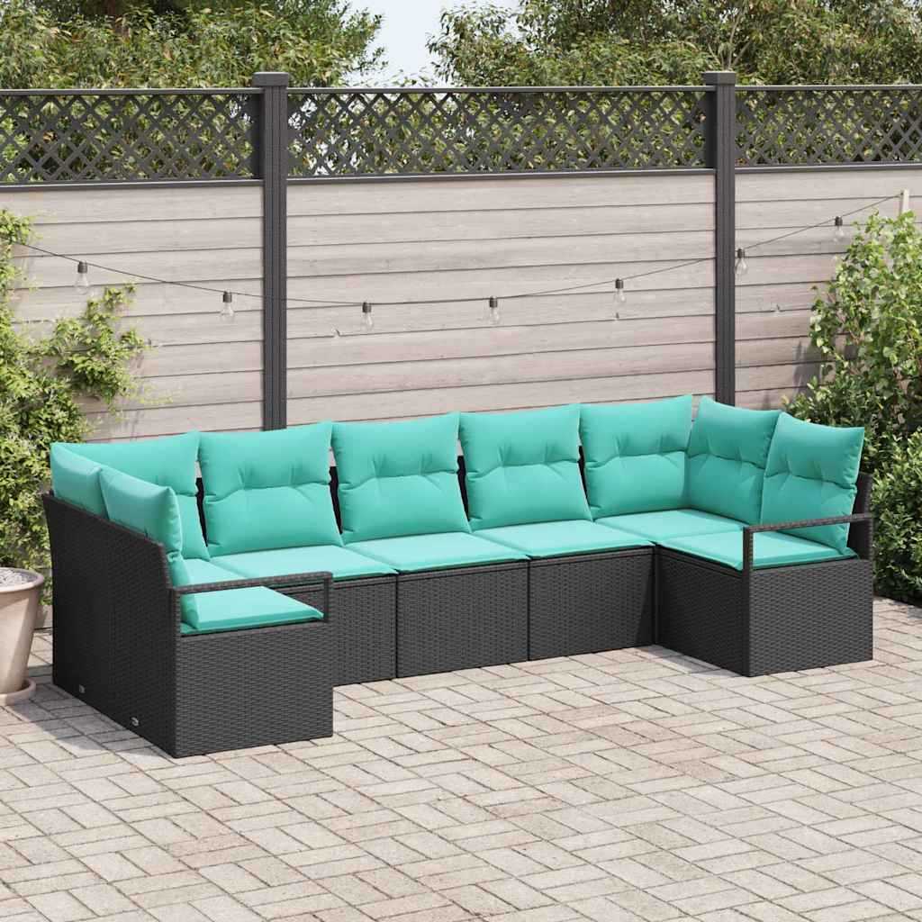 Ensemble de Canapés avec coussin 7 pcs Noir polyrotin