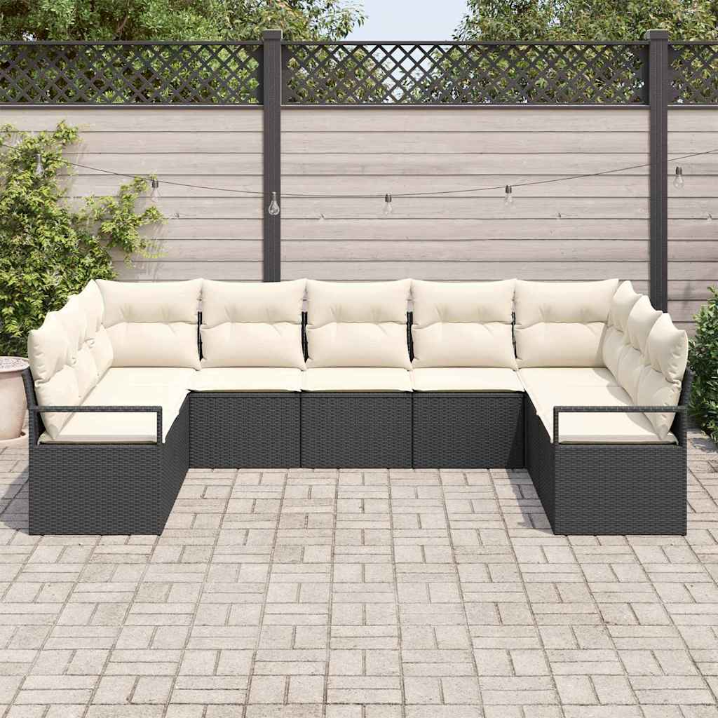 Ensemble de Canapés avec coussin 9 pcs Noir polyrotin