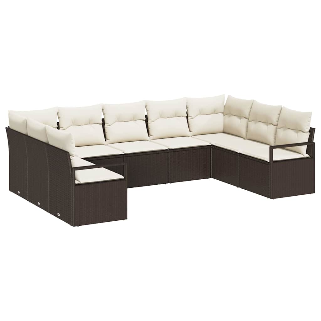 Ensemble de Canapés avec coussin 9 pcs Marron polyrotin