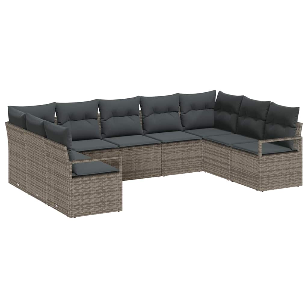Ensemble de Canapés avec coussin 9 pcs Gris polyrotin