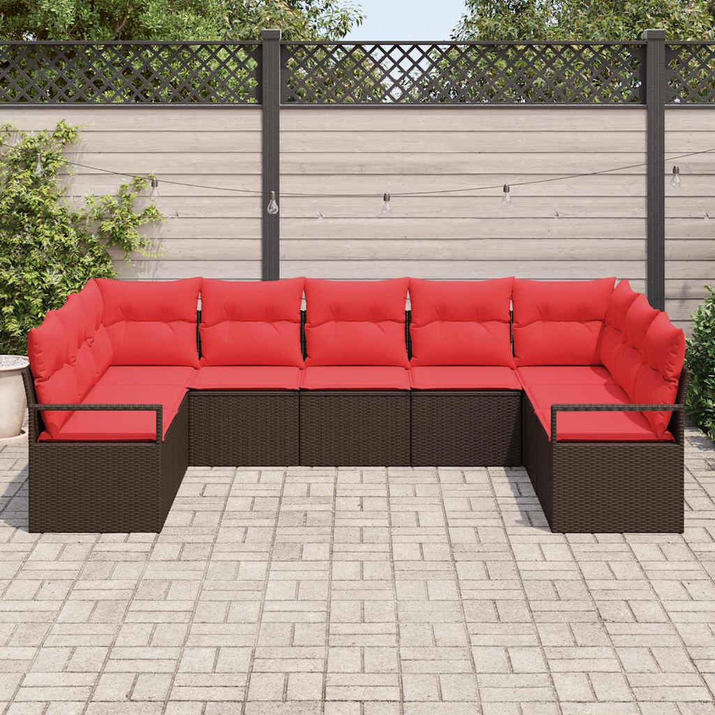 Ensemble de Canapés avec coussin 9 pcs Marron polyrotin