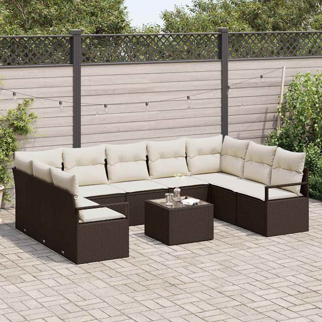 Ensemble de Canapés avec coussin 10 pcs Marron polyrotin