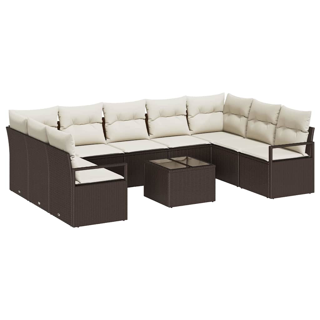 Ensemble de Canapés avec coussin 10 pcs Marron polyrotin