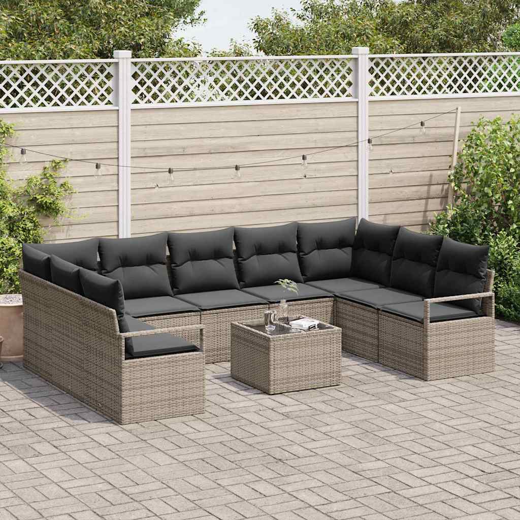 Ensemble de Canapés avec coussin 10 pcs Gris polyrotin