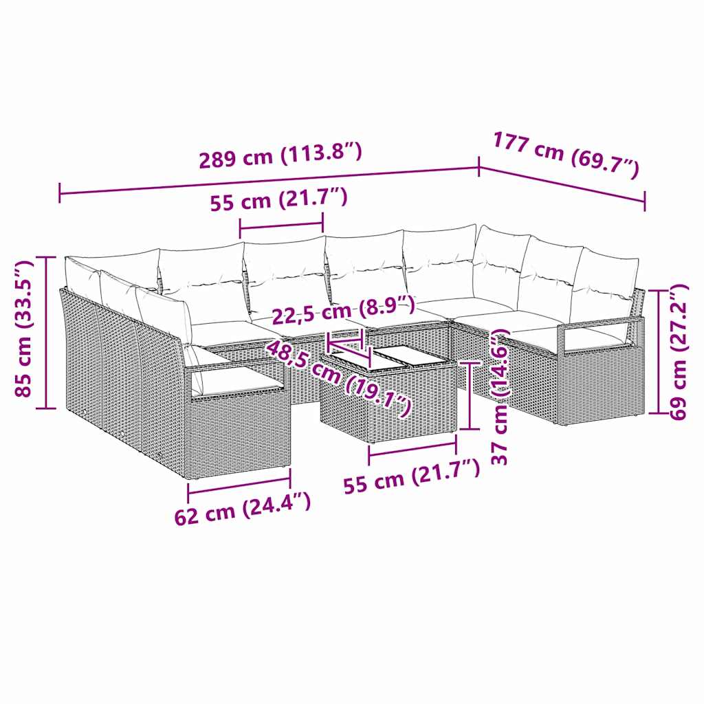 Ensemble de Canapés avec coussin 10 pcs Gris polyrotin