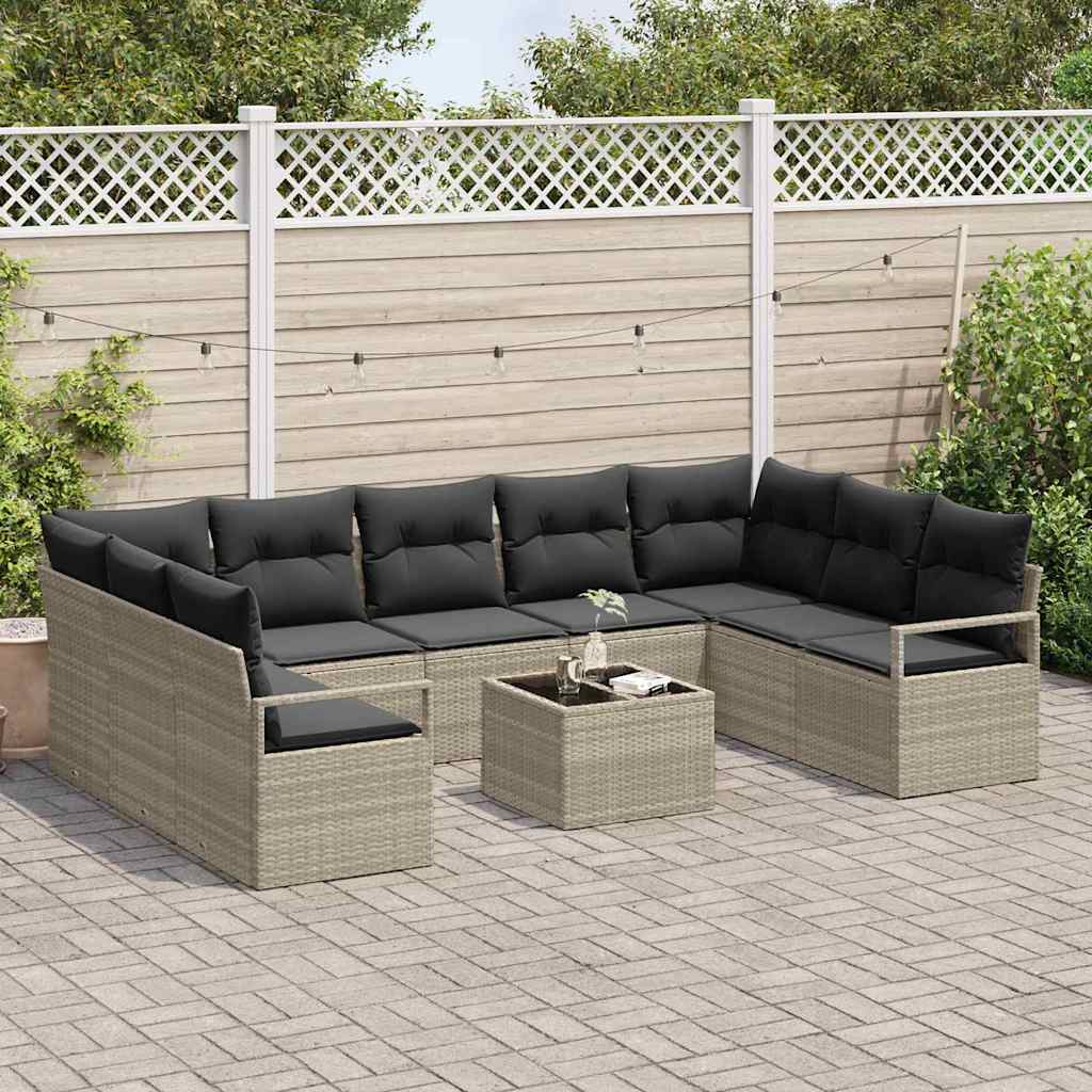 Ensemble de Canapés avec coussin 10 pcs Gris clair polyrotin