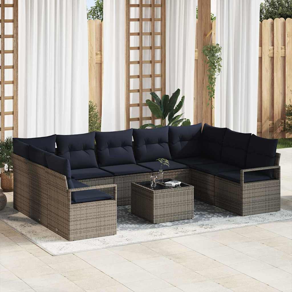 Ensemble de Canapés avec coussin 10 pcs Gris polyrotin