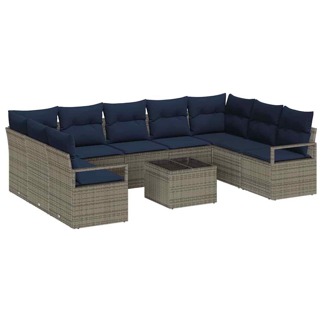 Ensemble de Canapés avec coussin 10 pcs Gris polyrotin