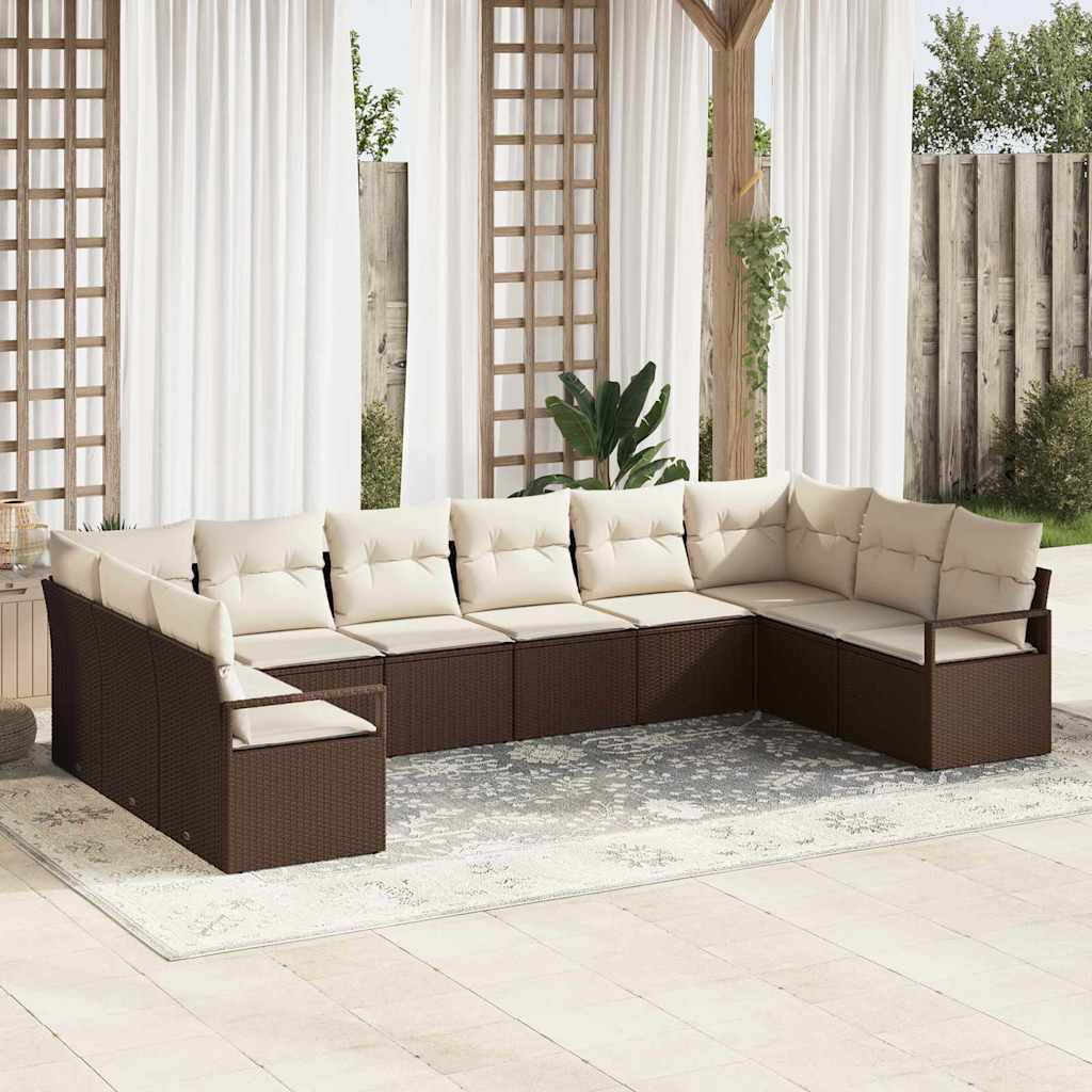 Ensemble de Canapés avec coussin 10 pcs Marron polyrotin