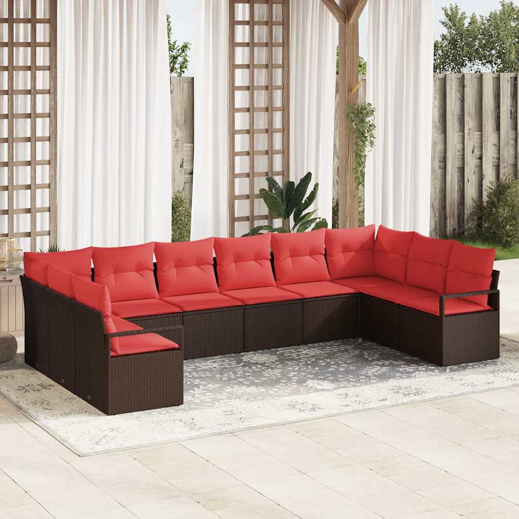 Ensemble de Canapés avec coussin 10 pcs Marron polyrotin