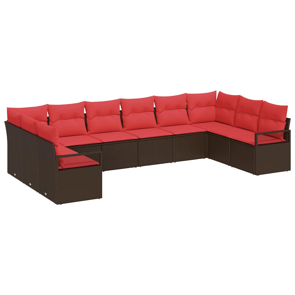 Ensemble de Canapés avec coussin 10 pcs Marron polyrotin