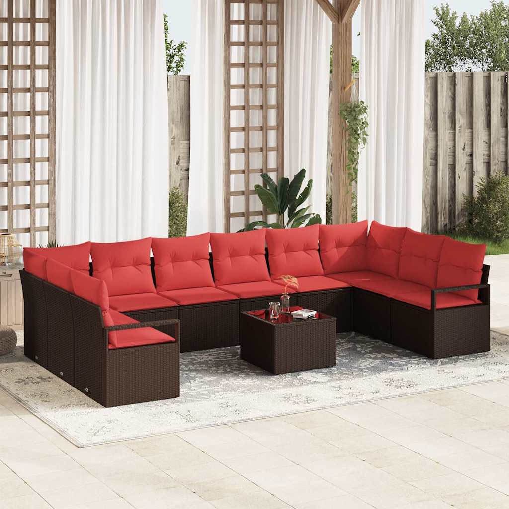 Ensemble de Canapés avec coussin 11 pcs Marron polyrotin