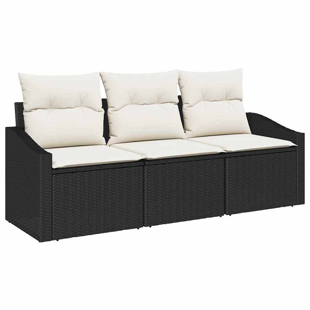 Ensemble de Canapés avec coussin 3 pcs Noir polyrotin