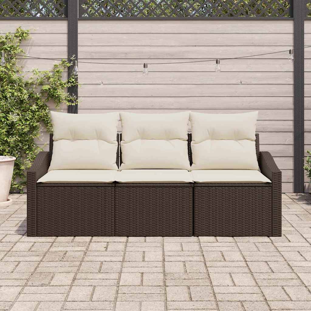 Ensemble de Canapés avec coussin 3 pcs Marron polyrotin