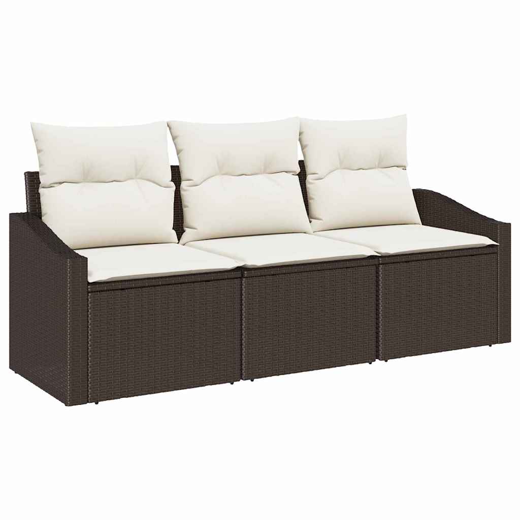 Ensemble de Canapés avec coussin 3 pcs Marron polyrotin