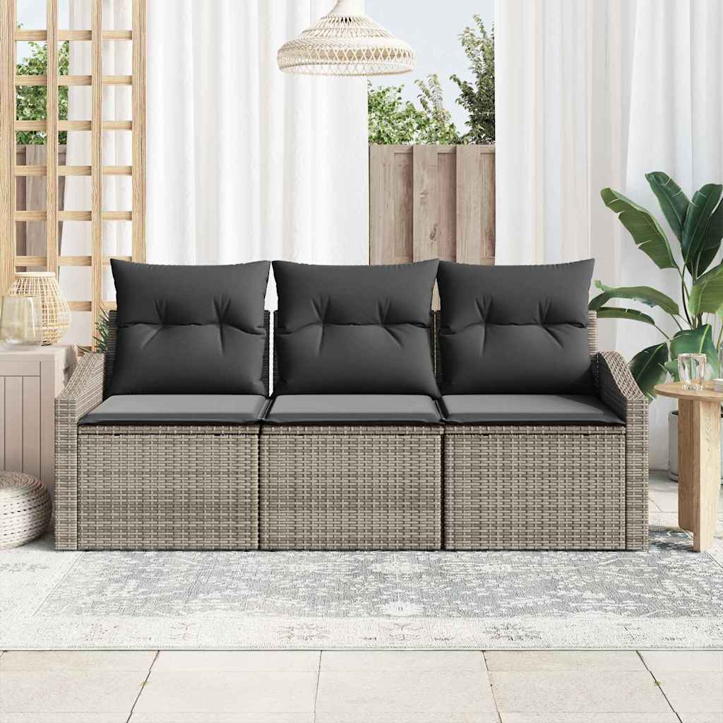 Ensemble de Canapés avec coussin 3 pcs Gris polyrotin