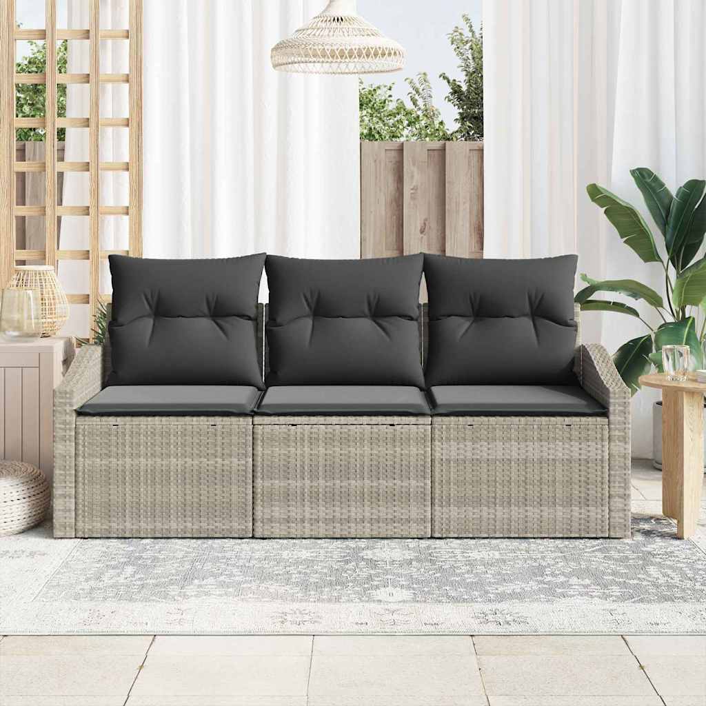 Ensemble de Canapés avec coussin 3 pcs Gris clair polyrotin