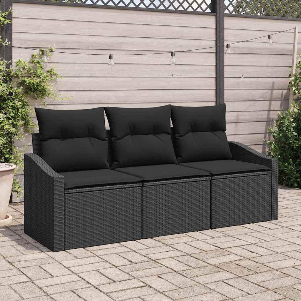 Ensemble de Canapés avec coussin 3 pcs Noir polyrotin