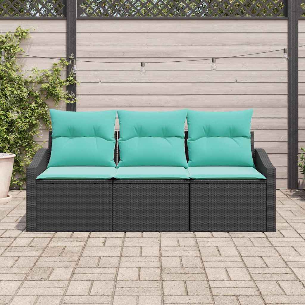 Ensemble de Canapés avec coussin 3 pcs Noir polyrotin