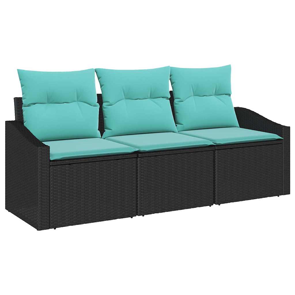 Ensemble de Canapés avec coussin 3 pcs Noir polyrotin