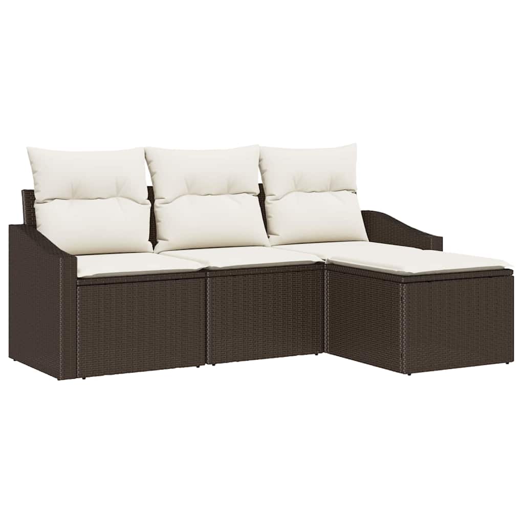 Ensemble de Canapés avec coussin 4 pcs Marron polyrotin