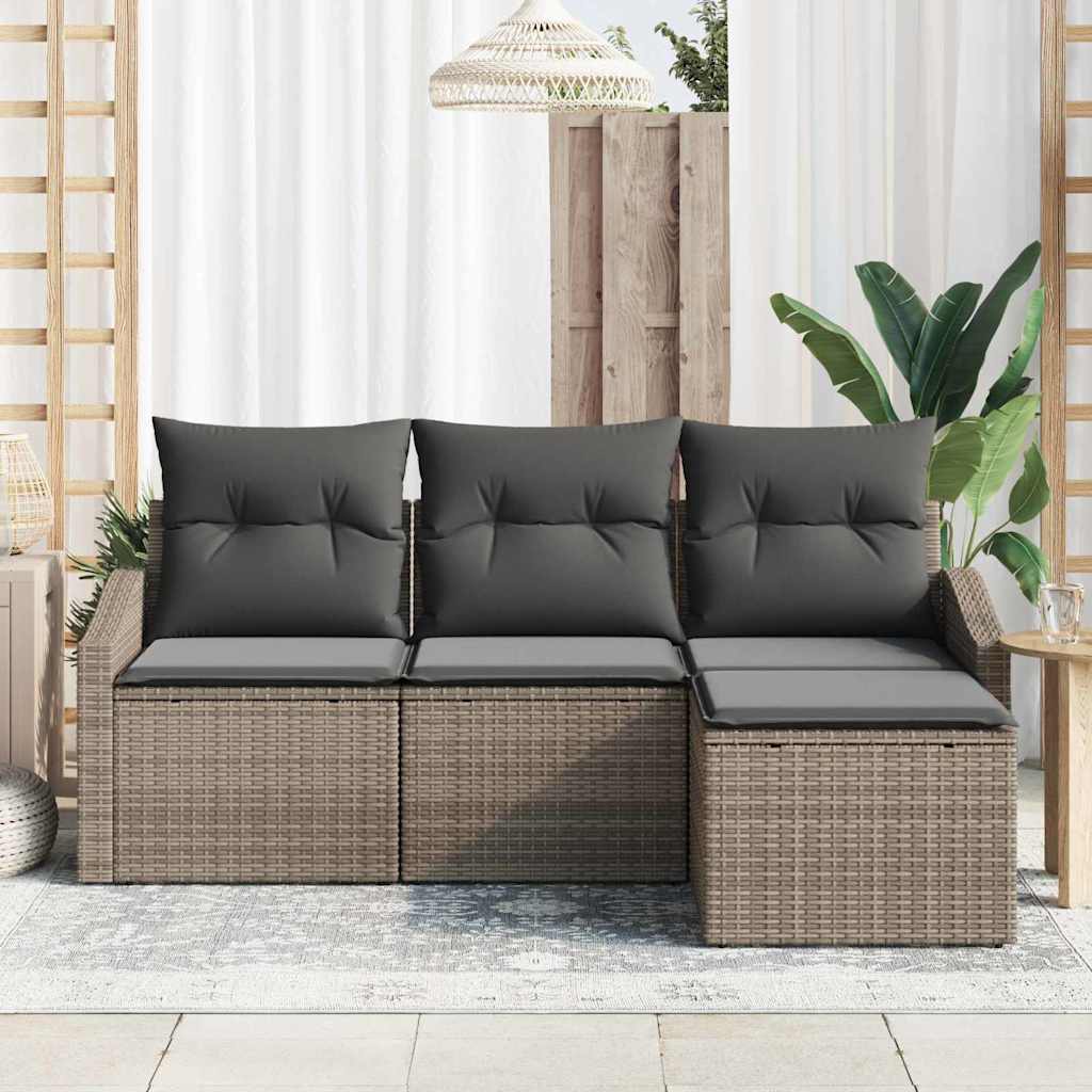 Ensemble de Canapés avec coussin 4 pcs Gris polyrotin