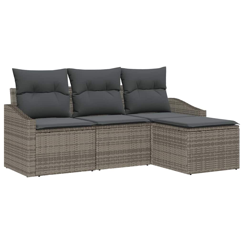 Ensemble de Canapés avec coussin 4 pcs Gris polyrotin