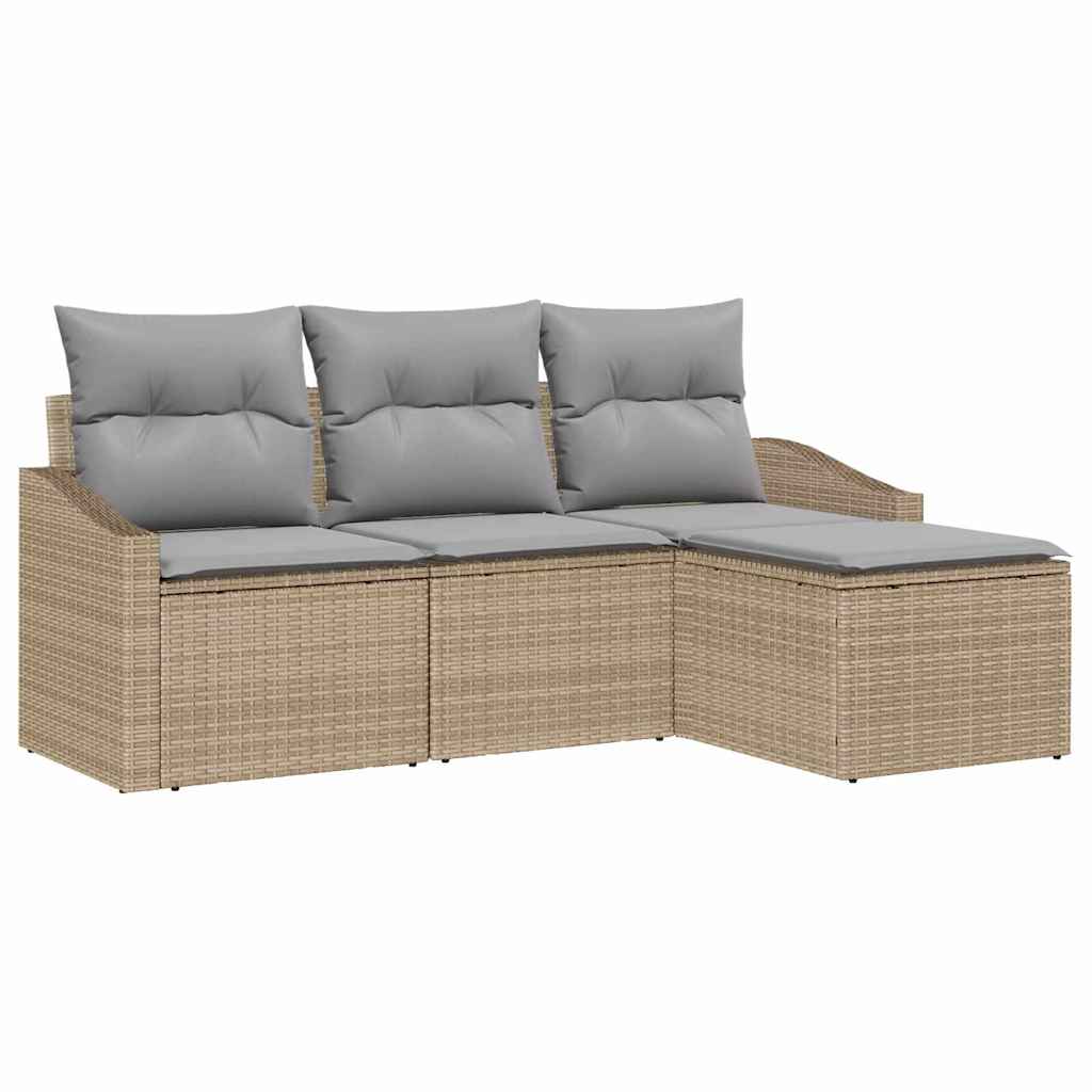 Ensemble de Canapés avec coussin 4 pcs Beige polyrotin