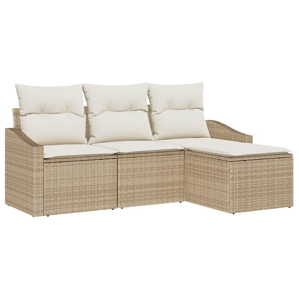 Ensemble de Canapés avec coussin 4 pcs Beige polyrotin