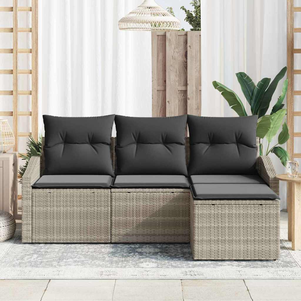 Ensemble de Canapés avec coussin 4 pcs Gris clair polyrotin