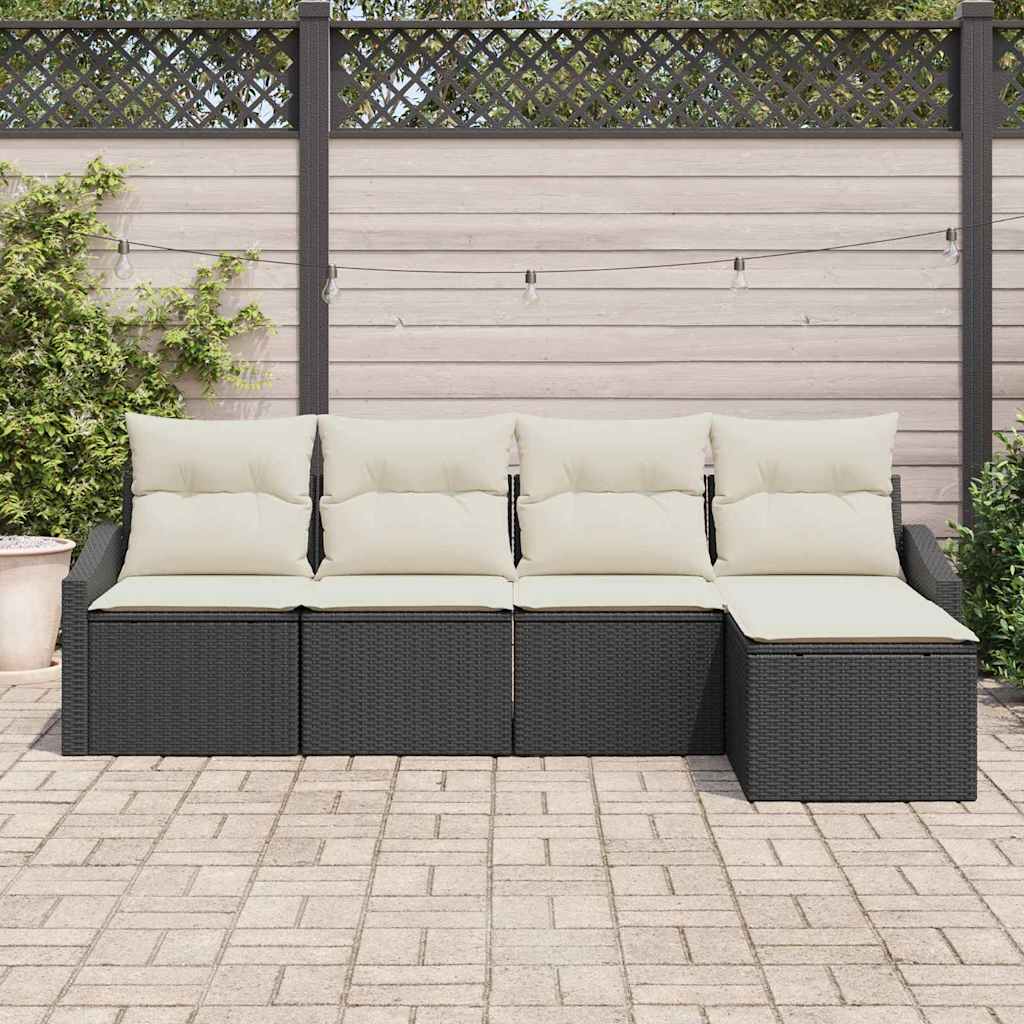 Ensemble de Canapés avec coussin 5 pcs Noir polyrotin