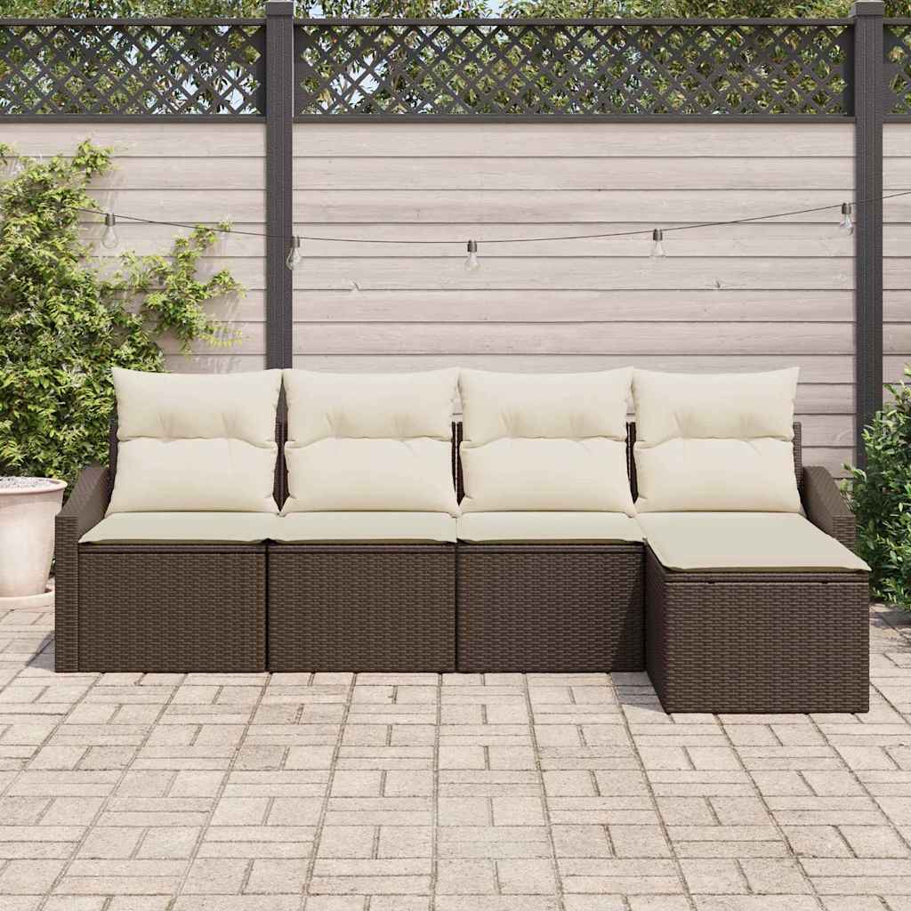 Ensemble de Canapés avec coussin 5 pcs Marron polyrotin
